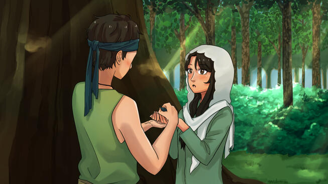 Saidjah giving out some of his headband